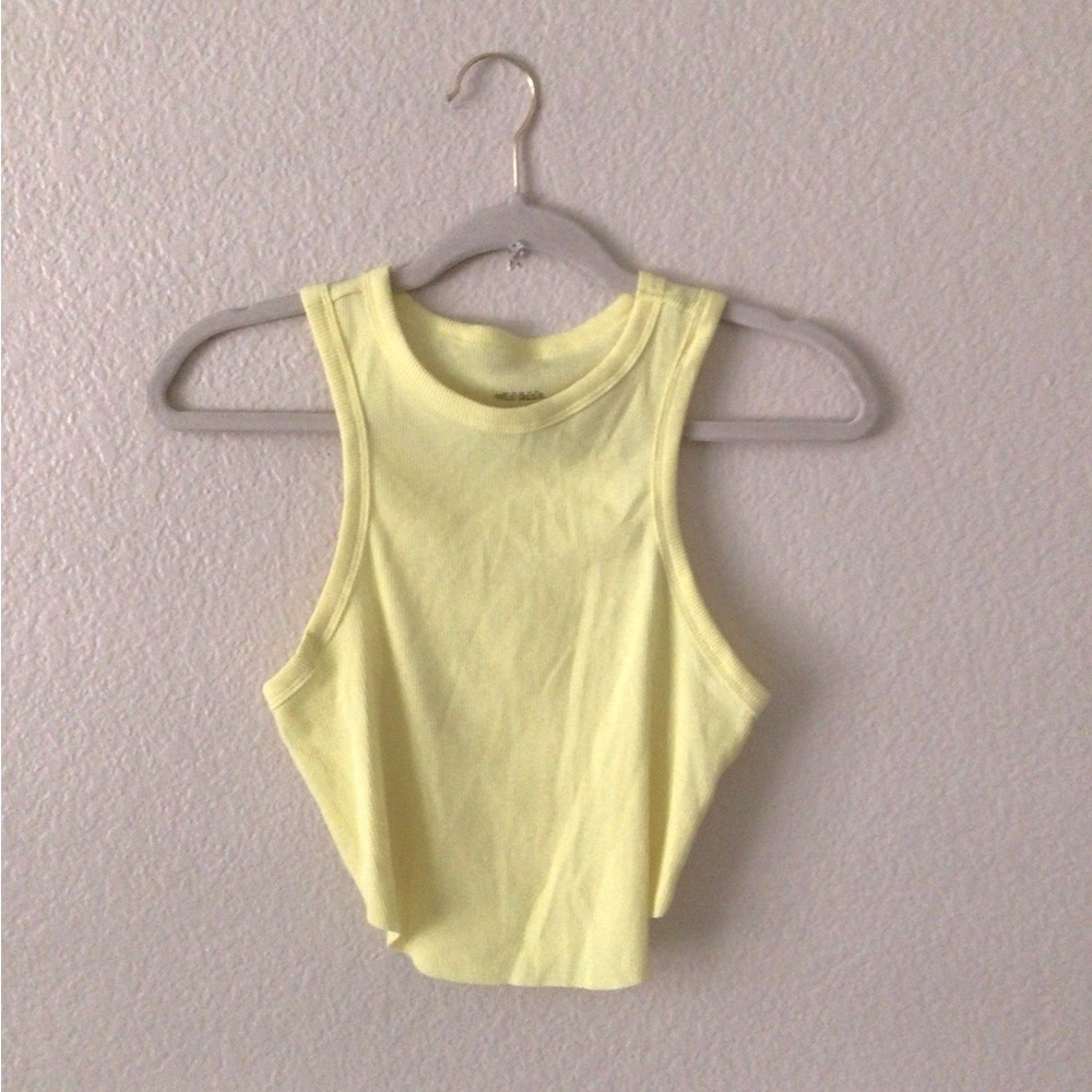 Wild Fable Crop Tank Top Yellow Ribbed Scoop